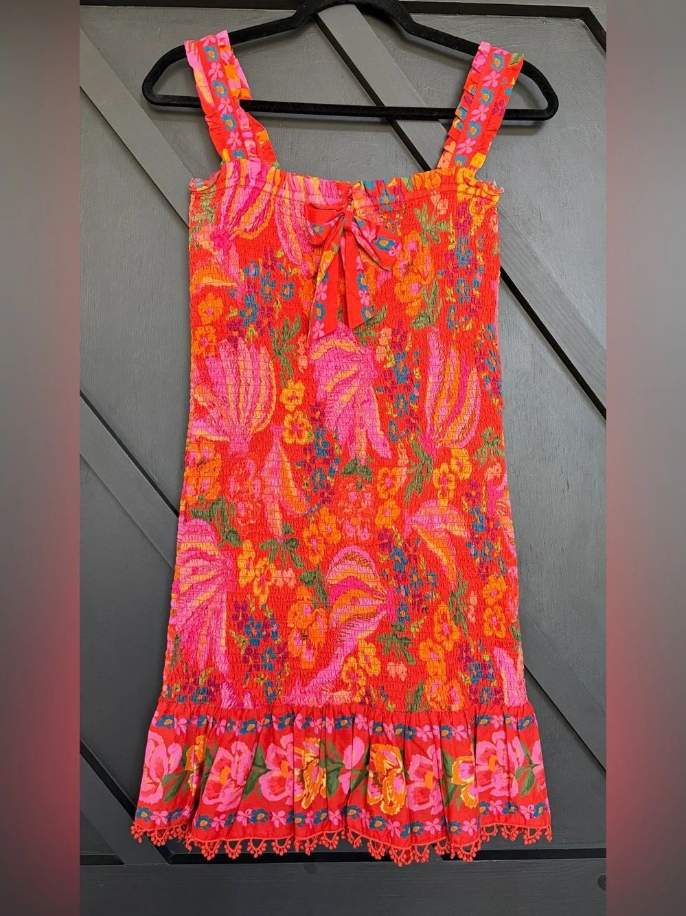 FARM Rio Red Spring Bananas Smocked Mini Dress, Size XS - Picture 5 of 11